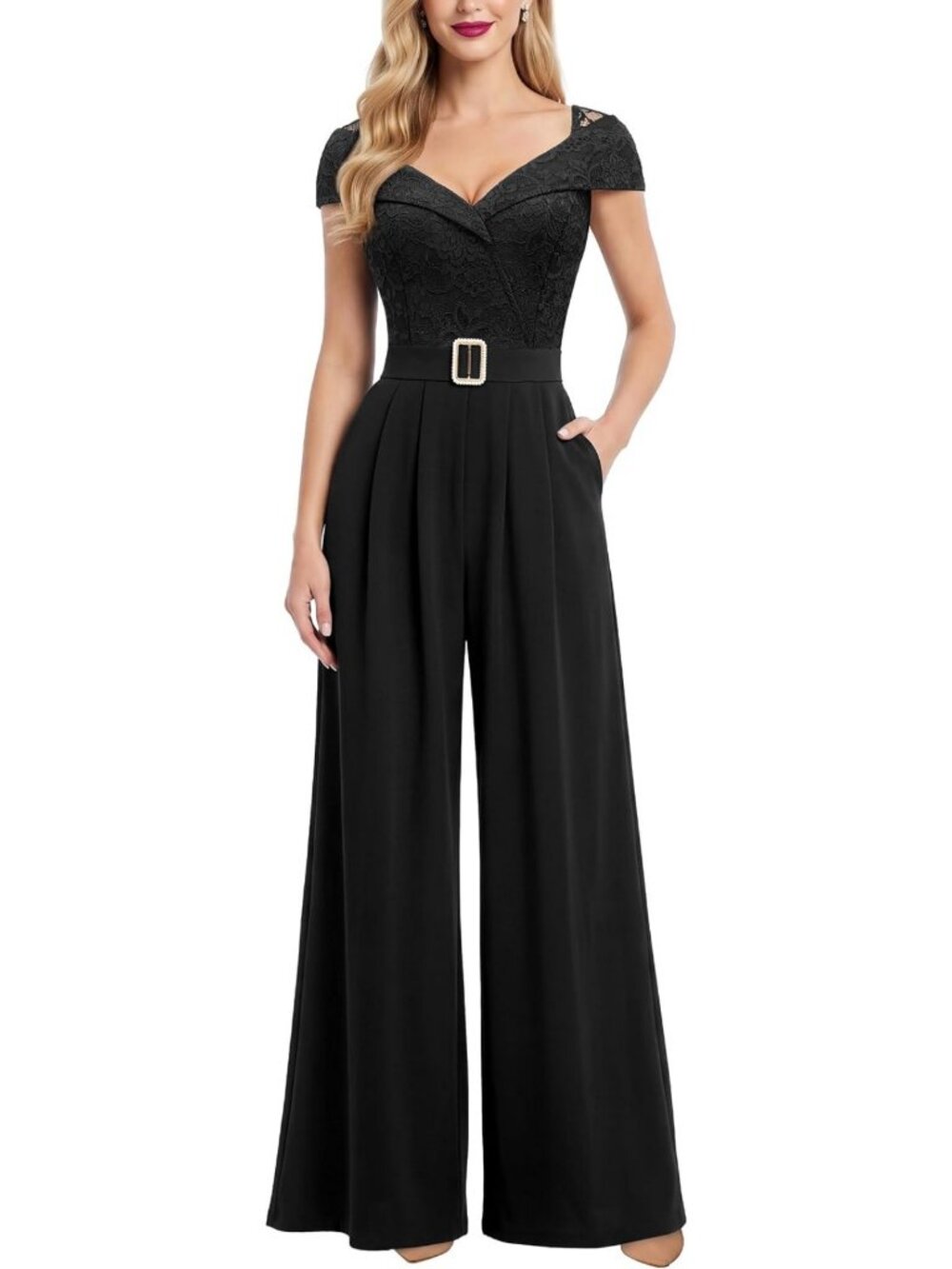 Stylish Deep V-Neck Casual Jumpsuit with Pockets | Chic One-Piece Outfit